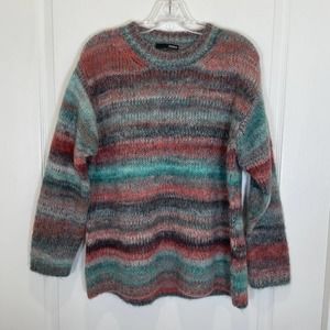 .Tessa Italian Designer Alpaca Pullover Sweater Striped Soft Mohair Crew Neck M
